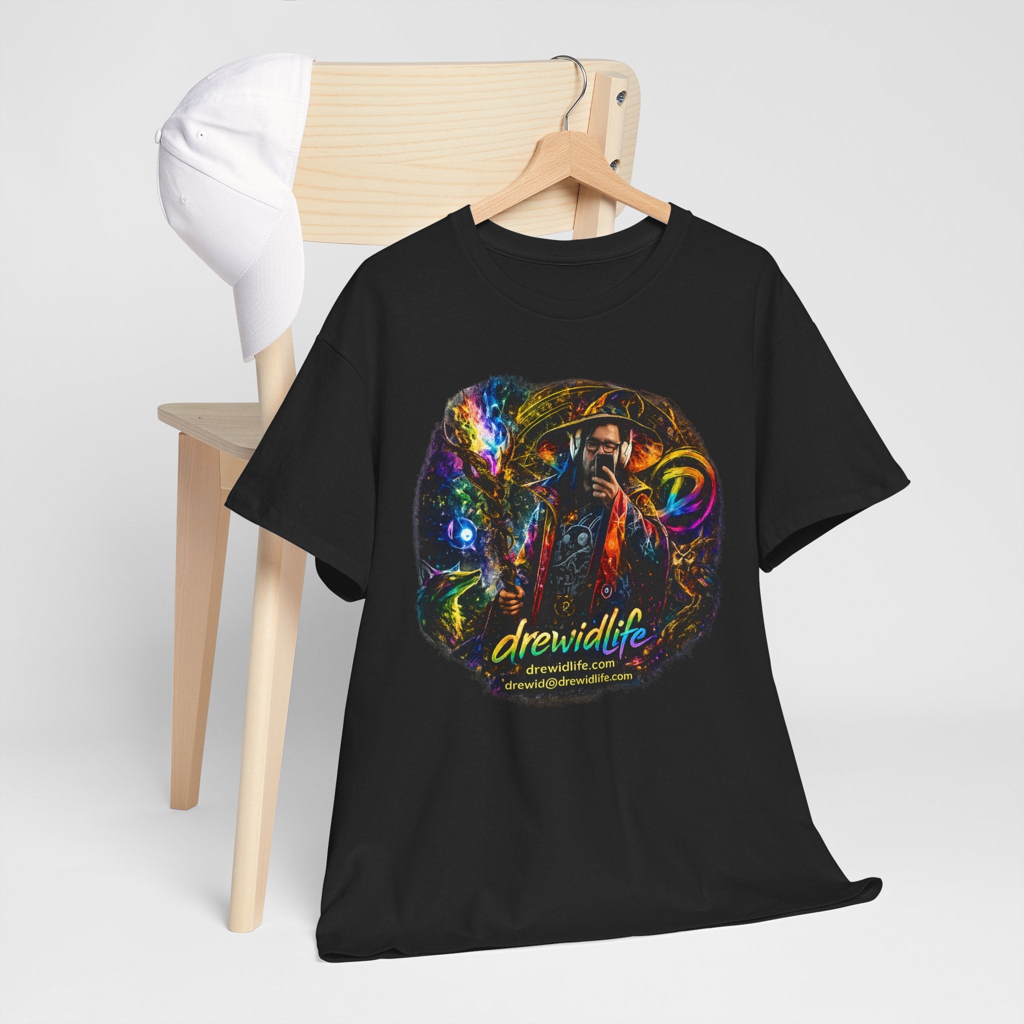 Psychedelic drewidlife Graphic Tee — Colorful Cosmic Music Art T-Shirt