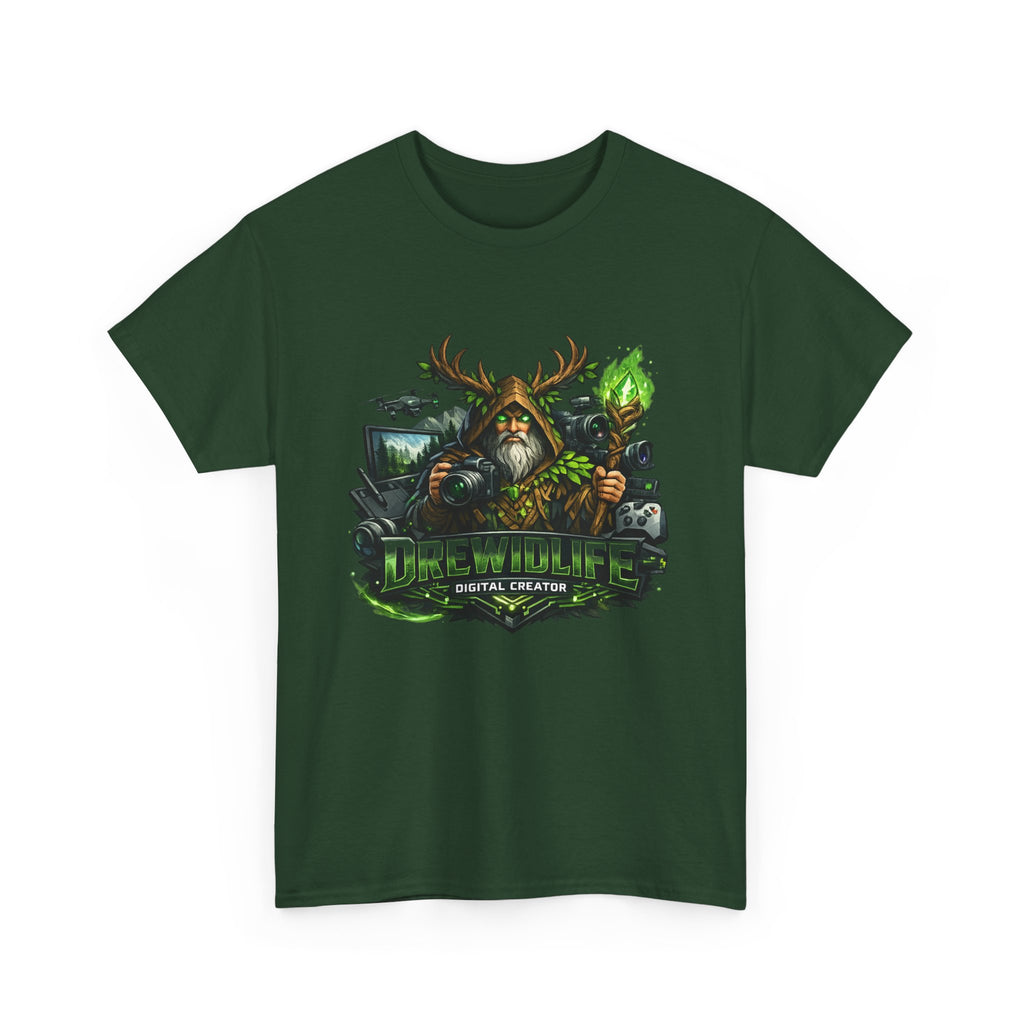 Fantasy Druid T-Shirt — "Druidic Healer" Mage with Antlered Hood Graphic Tee