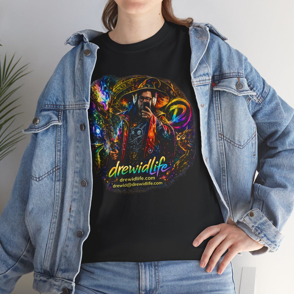 Psychedelic drewidlife Graphic Tee — Colorful Cosmic Music Art T-Shirt