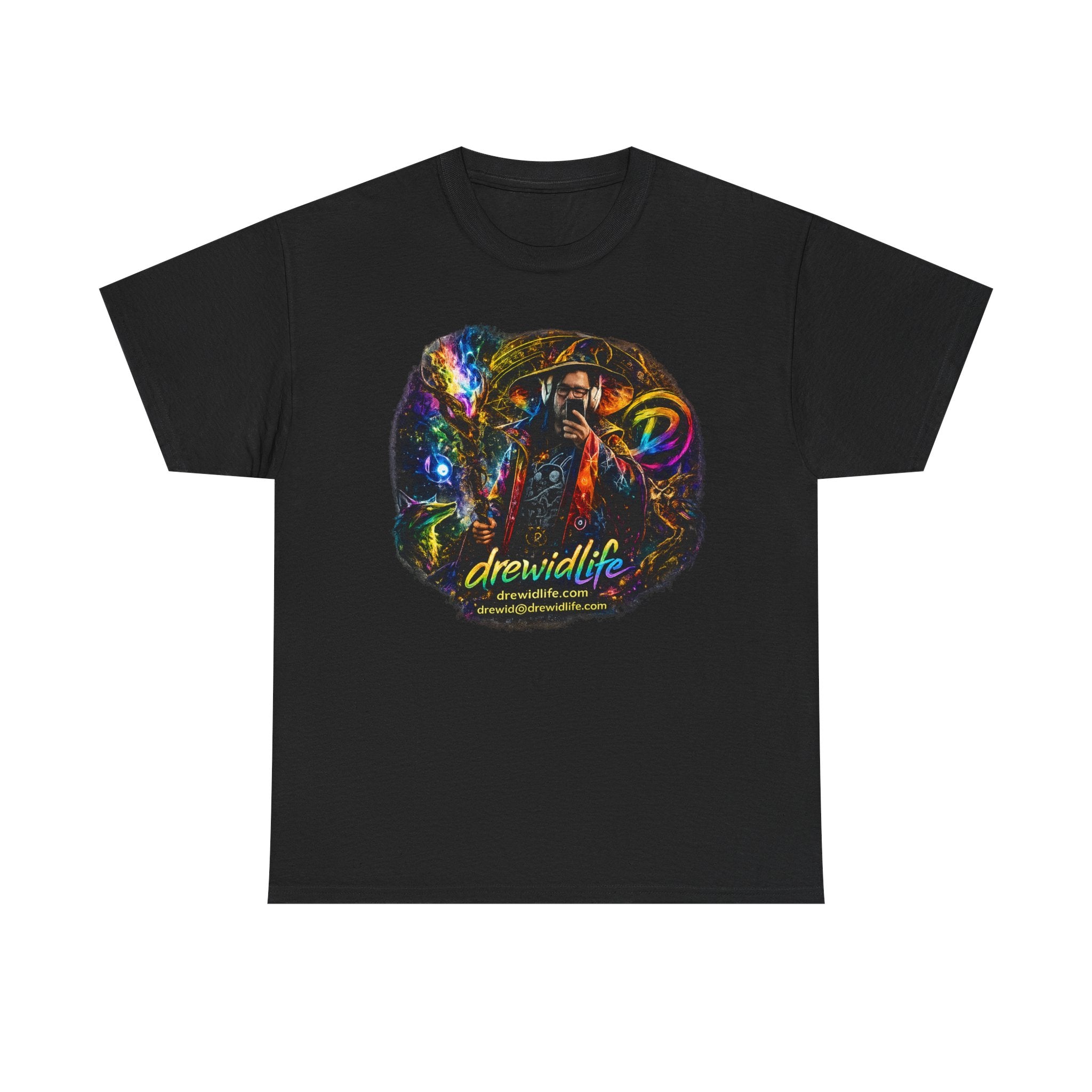 Psychedelic drewidlife Graphic Tee — Colorful Cosmic Music Art T-Shirt