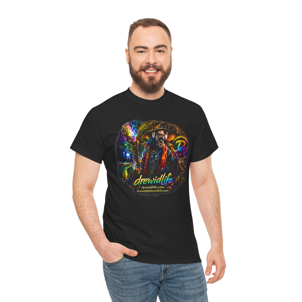 Psychedelic drewidlife Graphic Tee — Colorful Cosmic Music Art T-Shirt