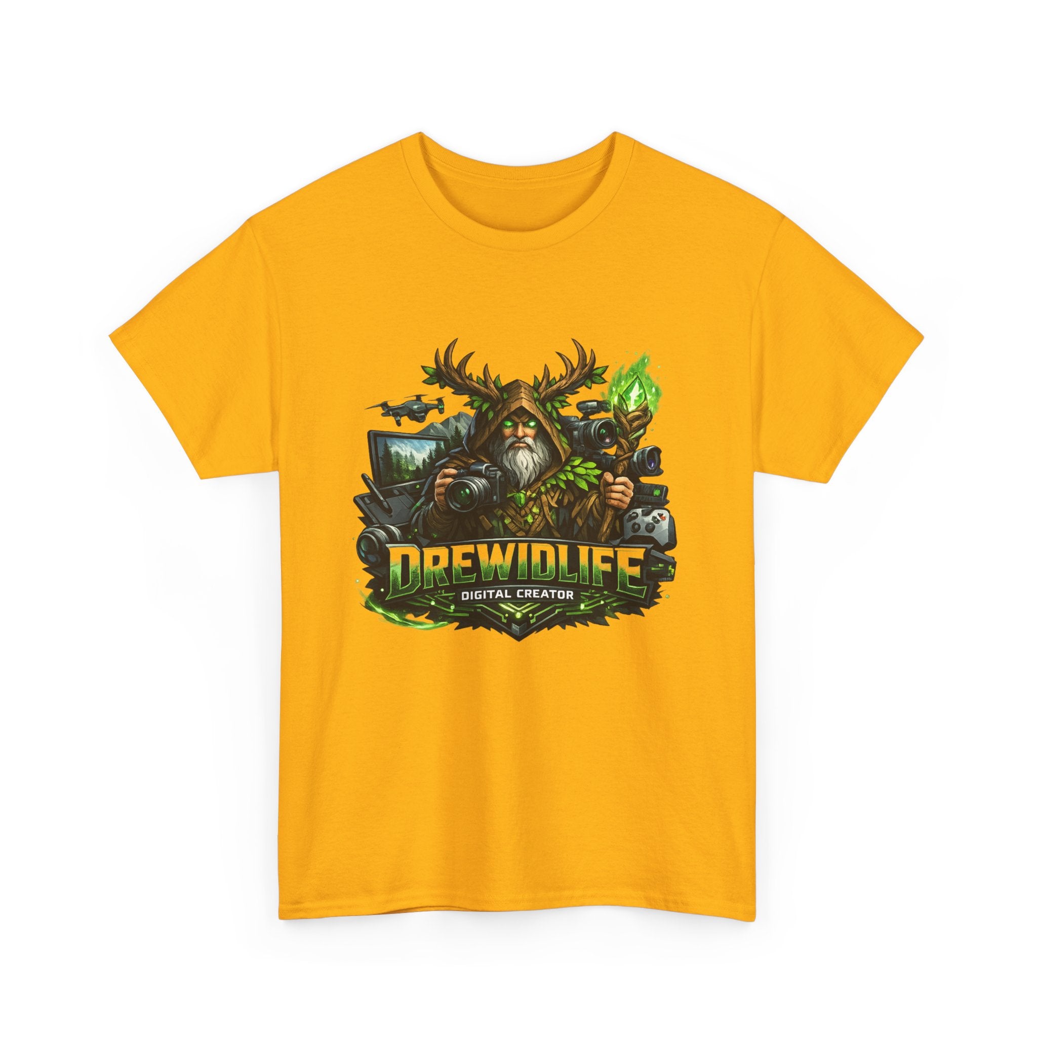 Fantasy Druid T-Shirt — "Druidic Healer" Mage with Antlered Hood Graphic Tee