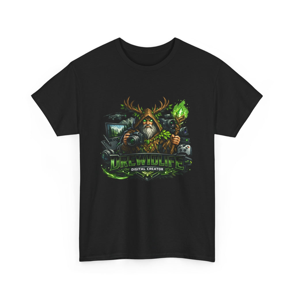 Fantasy Druid T-Shirt — "Druidic Healer" Mage with Antlered Hood Graphic Tee