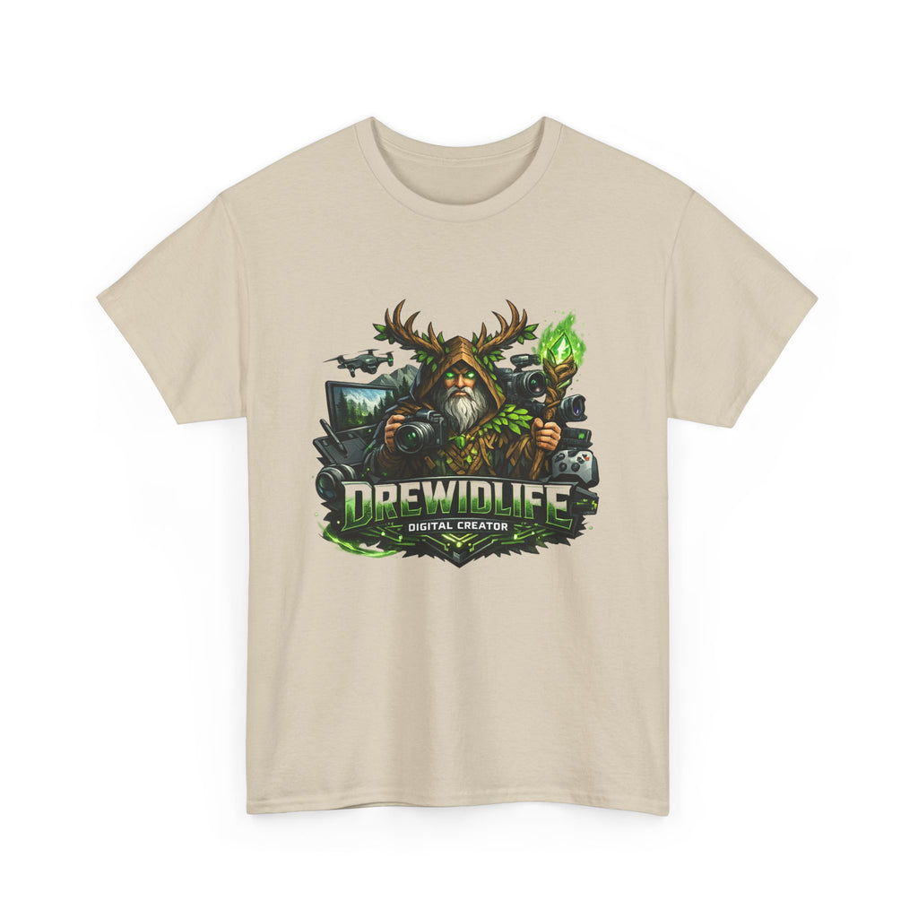 Fantasy Druid T-Shirt — "Druidic Healer" Mage with Antlered Hood Graphic Tee