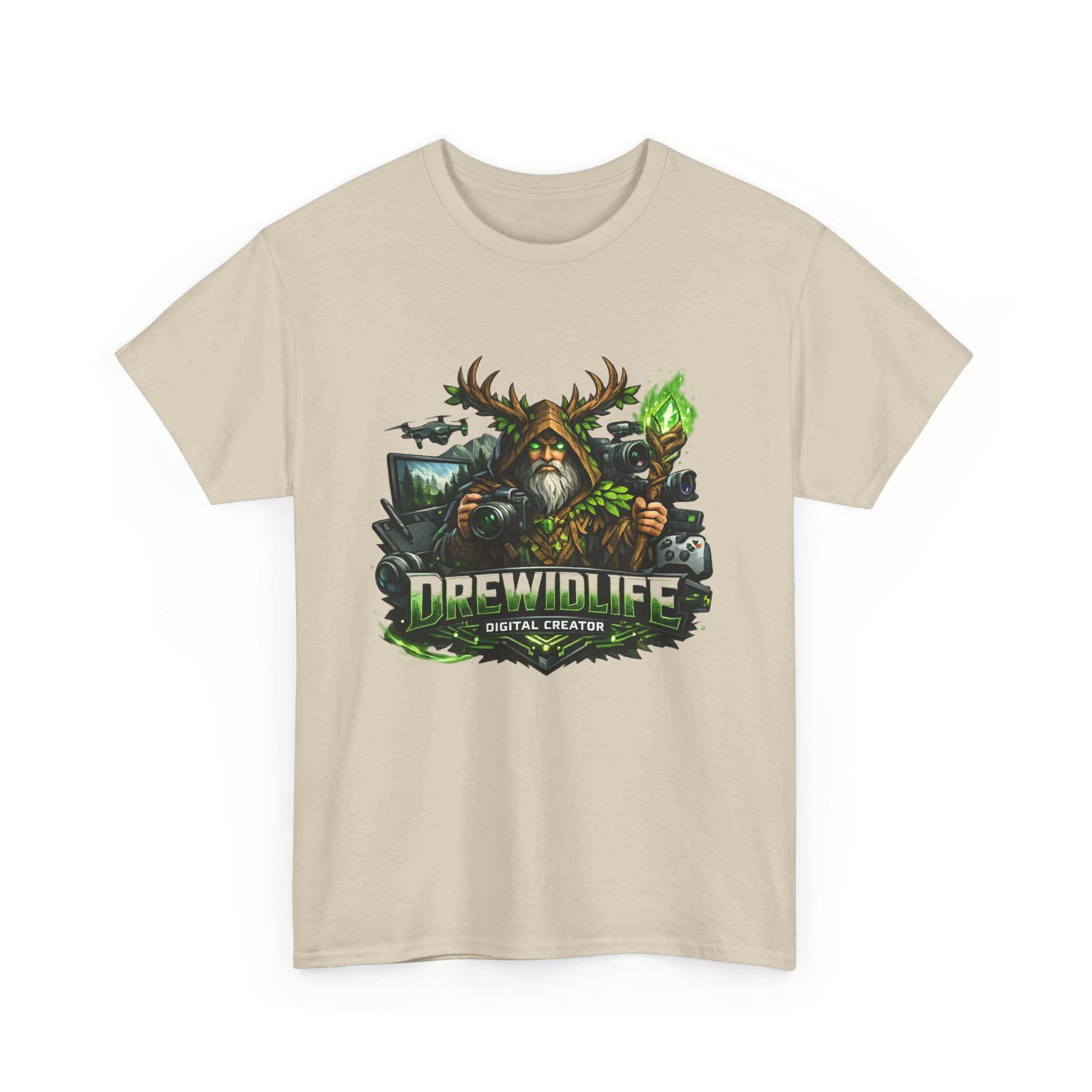Fantasy Druid T-Shirt — "Druidic Healer" Mage with Antlered Hood Graphic Tee