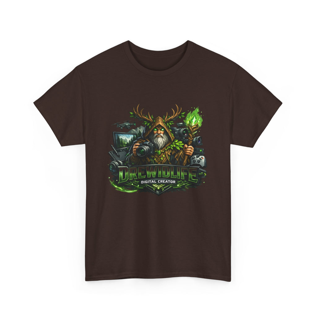Fantasy Druid T-Shirt — "Druidic Healer" Mage with Antlered Hood Graphic Tee